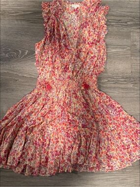 Poupette St. Barth Pink Floral Ruffle Tiered Dress